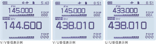 2波(V/V、V/U、U/U)同時受信 表示例
