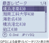GPSによる最寄りレピータリスト表示例